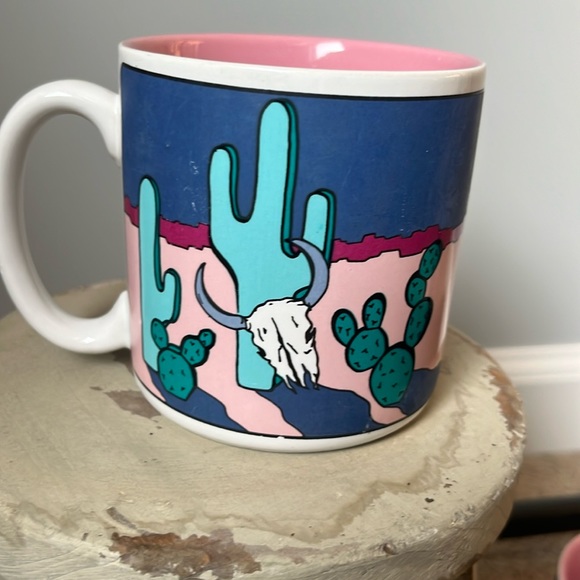 Set of 4 VINTAGE NEON DISCO COWGIRL WESTERN DESERT mugs - Picture 2 of 4